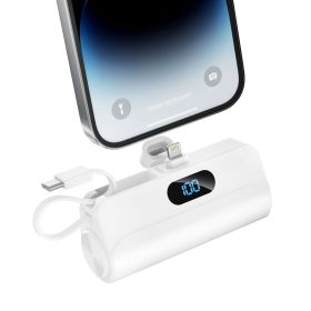 5000mAh Mini Power Bank,Rechargeable Battery Pack, Portable Charger with Built-in iOS Interface & USB Type-C Cable, LED Display