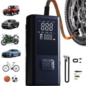 Portable Wireless Car Tire Inflator  Suitable For Cars, Motorcycles, Bicycles, And Sports Balls Features Digital Pressure Gauge, Auto-Shutoff, Fa (Option: Black)