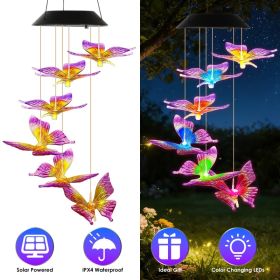 1Pc 2Pcs Quantity Options Solar Butterfly Wind Chime 7 Color Changing Wind Chime For Outside IPX4 Waterproof Outdoor Garden Yard Decor (Option: PurpYEL-1Set)