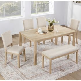 6 Piece Dining Table Set with Bench, Wooden Rectangular Kitchen Table Set with Bench and 4 Upholstered Chairs for Living Room, Kitchen, Dining Ro (Option: Default Title)