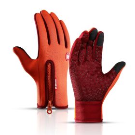 2022 Winter Gloves For Men Waterproof Windproof Cold Gloves Snowboard Motorcycle Riding Driving Warm Touchscreen Zipper Glove (Gloves Size: M, Color: Orange)
