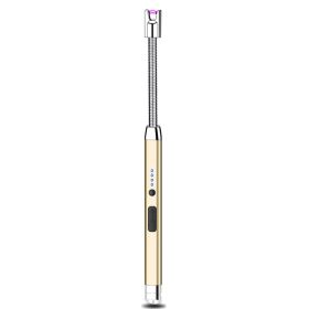 Lighter Electric Lighter Rechargeable Arc USB Candle Lighters With LED Battery Display; Flexible Neck Windproof Flameless Plasma Long Lighters Fo (Color: Champagne)