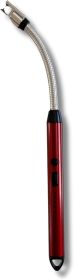Electric Rechargeable Lighter with Flexible Long Neck - USB Powered - LED Battery Display - for Candles, Camping, and More (Color: Candy Apple Red)