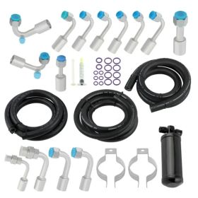 134a A/C AC Air Conditioning Hose & Fittings & O-Ring Kit with Black Drier (Option: as picture)