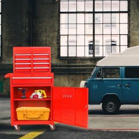 Detachable 5 Drawer Tool Chest with Bottom Cabinet and One Adjustable Shelf--Red (Option: as picture)