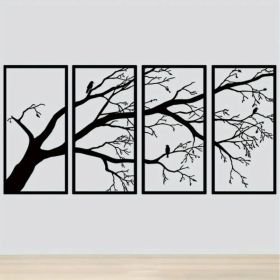 CIFbuy Iron Bare Branch & Bird 4-Panel Wall Art, Minimalist Style Wall Hanging, Nature Theme Home Decor - TikTok, Temu, Self-pickup Available (Option: defaulttitle)